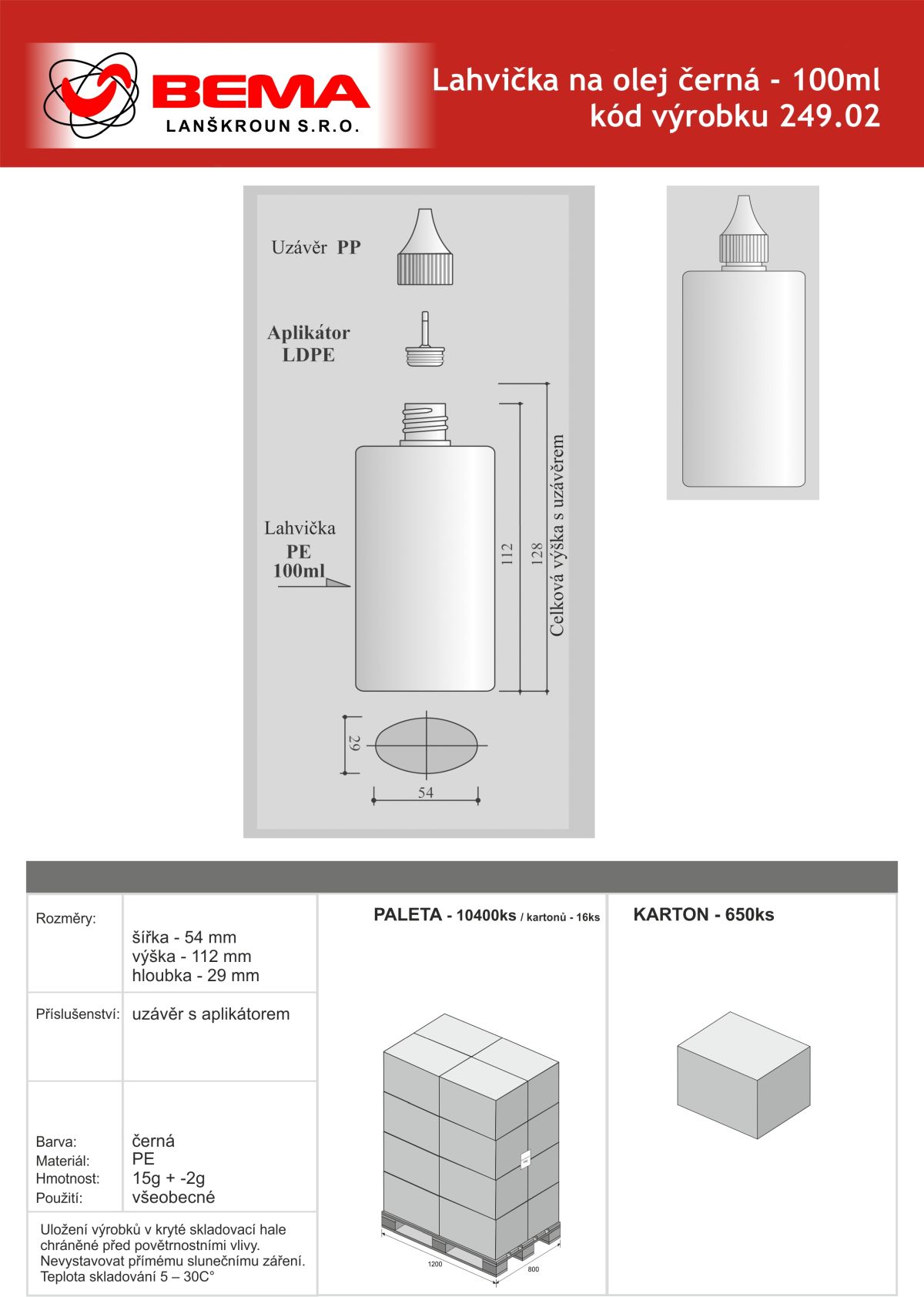 249.02 Lahvička na olej 100ml černá 28-7-2026